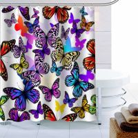 Simple European Butterfly Shower Curtain 12 Hook Polyester Fabric 3D Printing Bathroom Curtain Waterproof Bath Curtain Decor