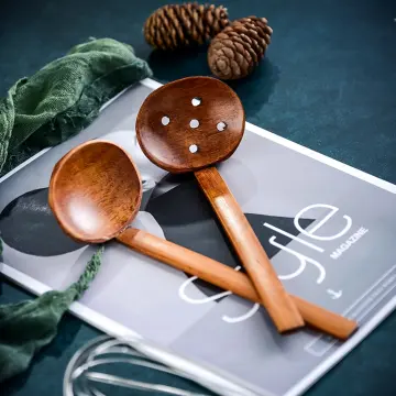 Home Wood Hanging Hole Design Cooking Porridge Soup Hot Pot Spoon Ladle Brown | Harfington