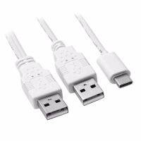 White 60cm USB 3.1 Type C USB-C USB3.1 type-c to Dual USB2.0 A Male Extra Power Data Y Cable 0.6m 2ft for Hard Disk