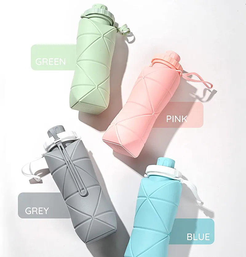 SPRING PARK 400/600ml Collapsible Water Bottles Leakproof Valve Reuseable  Silicone Leak Proof Water Bottle for Gym Camping Hiking Travel Sports  Lightweight Durable 