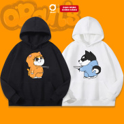 Áo Hoodie đôi in hình chó husky và mèo 15 chất nỉ cotton lót bông cao cấp