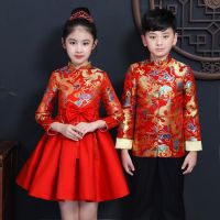 COD SDFGERGERTER Childrens Princess Dress Tang Suit Boysuit Chinese Style New Year Day Costume Girl Cheongsam Winter