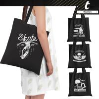 กระเป๋าผ้า tFactory สเก็ตบอร์ด ถุงผ้า สีดำ Tote Bag พิมพ์ลายเต็มใบ ลวดลาย สีสวย คมชัด กระเป๋าผ้าแฟชั่น