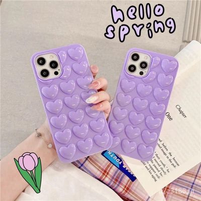 Purple Phone Case For iPhone 12 11 Pro max 7 8 Plus X XR XS i12 Solid Color Three-Dimensional Love Design Soft Rubber Anti-Fall Shell QC7311626