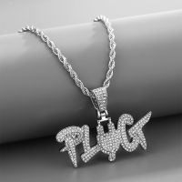 [COD] European and design stitching plug letters hip full diamond pendant PLUG trendy brand all-match wholesale