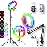 Selfie Ring Light RGB Fill LED RingLight Selfie Lamp ไฟถ่ายภาพพร้อมที่วางมือถือขาตั้งกล้องสำหรับวิดีโอ Youtube Live