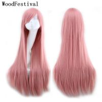 【LZ】☬◈☌  WoodFestival Synthetic Women Hair Wigs Light Purple Cosplay Red Straight Long Wig With Bangs Orange Black Pink Blue Green White