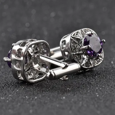 Fashion Luxury Crystal Cufflinks 2 Colors Option White Qurple Top Quality Rhinestone Design Hotsale Cufflink Whoelsale amp; Retail