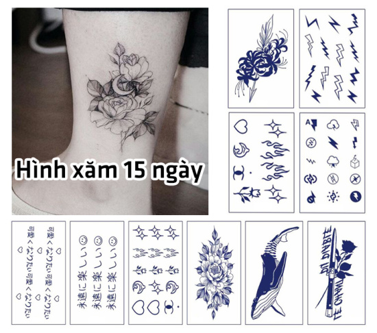 Set 10 Tờ Tattoo Miếng Dán Hình Xăm 15 Ngày Mini Hoa Bỉ Ngạn Hồng Sấm Sét  Chữ Tiếng Nhật Cá Voi Dao Legaxi - MixASale