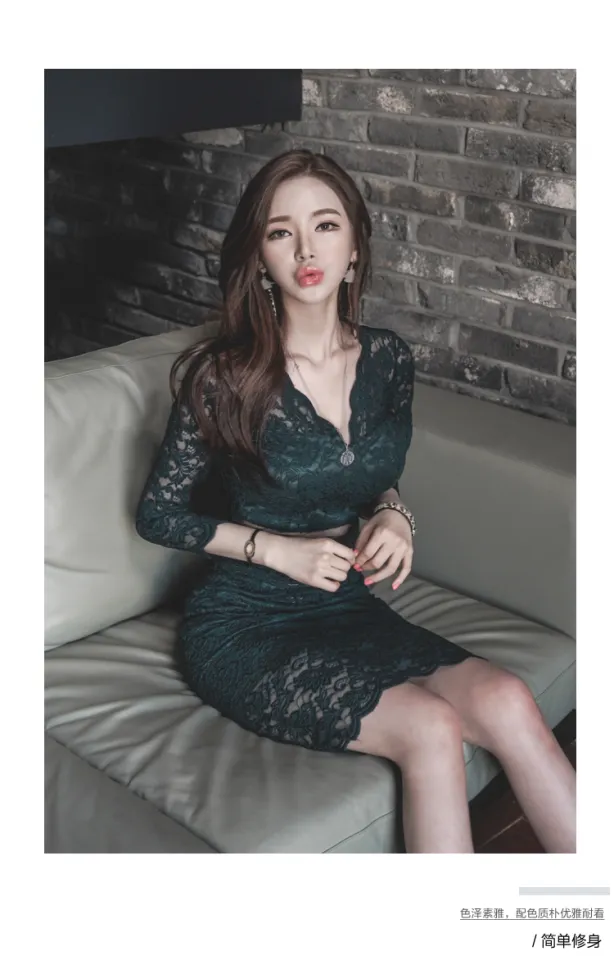 2022 Spring Temperament Korean Style Sexy Dress Lace Midriff