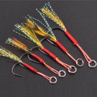 100Pcs Slow Metal jig Assist hooks Trolling Saltwater fish hooks with Line Split rings Fly Tying up Jigging bait Tackle