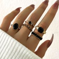 Trend Unique Design Light Luxury Retro Black Crystal Ring 5 Pieces Ring Female 2023 Fashion Jewelry Party Premium Gift Wholesale