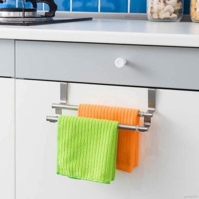 ∋✗❀ 【Loveinhouse】Stainless Steel Double-rod Towel Rack Household Door Rack Bathroom Storage Shelf