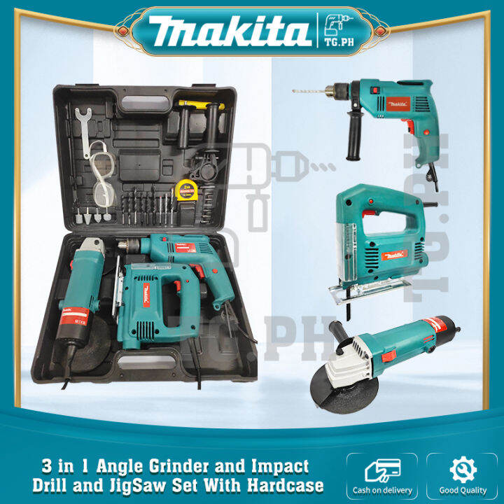 3 in 1 Angle Grinder and Impact Drill and JigSaw Set With Hardcase