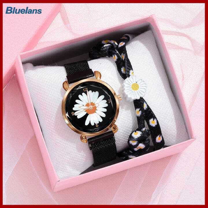 bluelans-ผู้หญิงสุภาพสตรีสายรัดข้อมือลายตาข่ายหมายเลขอาราบิกควอตซ์กำไลนาฬิกาข้อมือของขวัญ