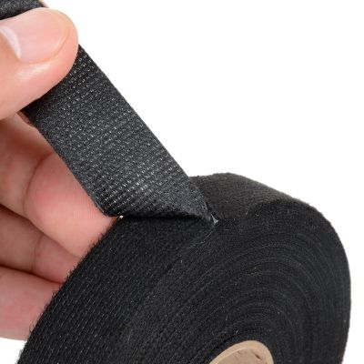 1Roll 19mm x 25m Black Fabric Tape Cable Looms Protection Tape Wiring Hardness Heat-resistant Adhesive Cloth Car Repair Supplies Adhesives Tape