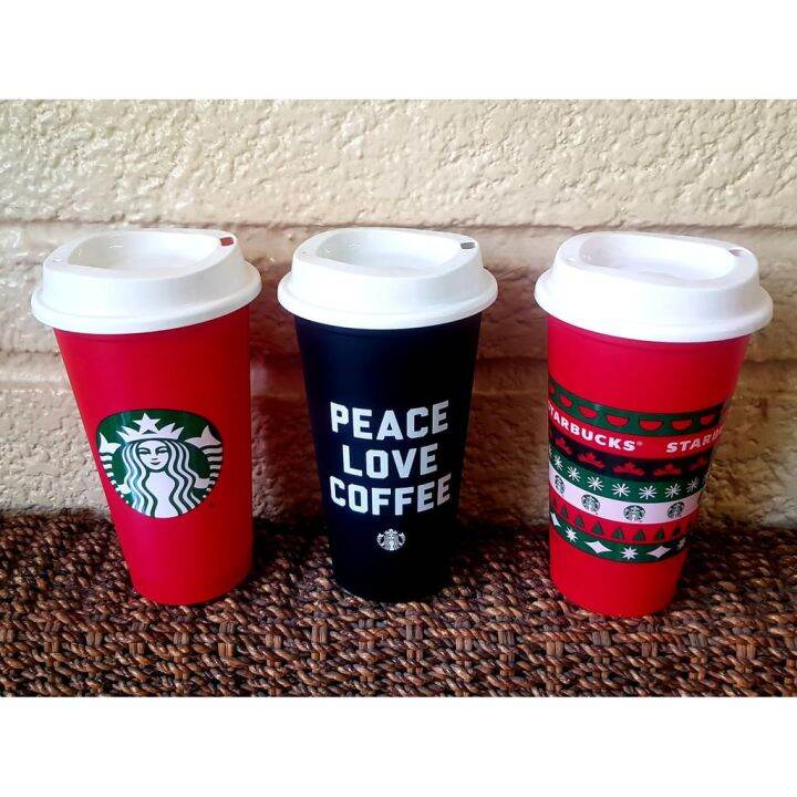 Starbucks Hot Beverage 16oz Assorted Reusable Plastic Cup with Lid