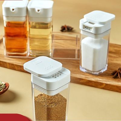 ☈☍◙ Household Kitchen Transparent Seasoning Box Jar Salt Pepper Bottle Spice Sprayer Storage Container Cumin Sauce Bottle Tank Rack
