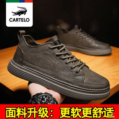 TOP☆JFT139 CARTELO mens shoes mens spring and summer pure black leather shoes work chef waterproof non-slip casual sneakers