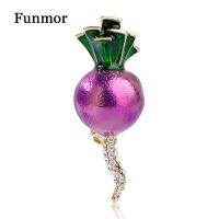 【Fashion house]Funmor Harajuku หัวไชเท้ารูปร่างเข็มกลัดเคลือบสีม่วงชุด Lapel Pins คริสตัลกระต่ายอาหารของขวัญเด็กชุดผู้หญิงเข็มกลัด