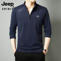 JEEP SPIRIT เสื้อกันหนาวสำหรับผู้ชาย,เสื้อกันหนาวโอเวอร์ไซส์ซิปครึ่งคอตั้งเสื้อสเวตเตอร์หนาอบอุ่นเสื้อกันหนาวระบายอากาศลายทางสเวตเตอร์ทำงาน