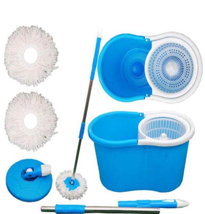 Pro Clean Spin Mop Wringer Bucket with Mop Pole & 2 Microfiber Mop