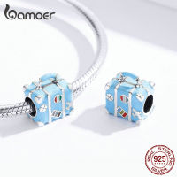 bamoer 925 Sterling Silver Blue Enamel Suitcase Metal Bead fit Women Jewelry Making Original Silver Bracelet DIY Jewelry SCC1377