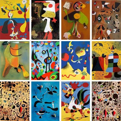 Joan Miro บทคัดย่อสีน้ำ Wall Art โปสเตอร์และพิมพ์ภาพที่มีชื่อเสียงภาพวาดผ้าใบสำหรับห้องนั่งเล่นตกแต่งบ้าน