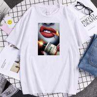 T-Shirt Red Lips Matches Money Print Tshirts Menfashion Crewneck ManS T-Shirt Summer Breathable Clothes Punk Short Sleeve Tee S-4XL-5XL-6XL