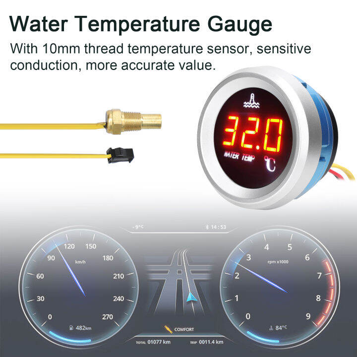 52mm Water Temperature Gauge Car Digital Meter LED Display 936V with