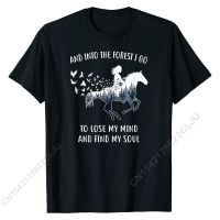 Horse เสื้อผู้หญิง: into The Forest I Go ม้าขี่เสื้อยืดน่ารักเสื้อยืดผู้ชายปกติเสื้อผ้าฝ้ายยุโรป