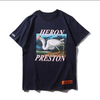 Heron Preston ฤดูใบไม้ผลิและฤดูร้อนเสื้อยืดผ้าฝ้ายคุณภาพสูงสีฟ้าและสีขาวสำหรับผู้ชายและผู้หญิง