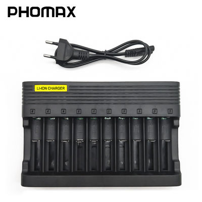 PHOMAX 10 Slot 4.2V LED Smart Display Light Fast Charge EU IMR Li-ion 18650 17650 22650 Rechargeable Battery Charger