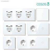 ☜ BSEED Touch Light Switches LED Backlight EU Wall Sockets Switches Glass Panel Max.Load 300W 1/2/3Gang LED Light Switches