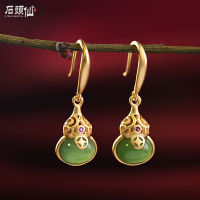 Imperial Palace natural Yang green jade earrings female 925 sterling silver plated long ice Earrings Chinese style earrings 78ZM