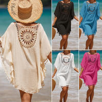 Crochet Beach Dress Women Swimsuit Cover Up Flower Lace Tunic Robe Solid Tassel Loose Bathing Suits Dropshipping Hot Sales