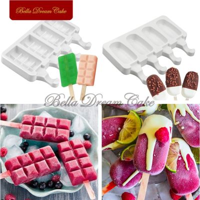 4 Cavities Mini Chocolate Block&amp;Oval Shape Ice Cream Mold Popsicle Silicone Cake Mould Cake Decorating Tools Kitchen Bakeware Ice Maker Ice Cream Moul
