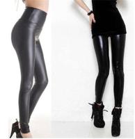 แฟชั่นผู้หญิงหนัง PU กางเกงเอวยางยืดสูง Leggings ไม่แตก Leggings หนังบาง