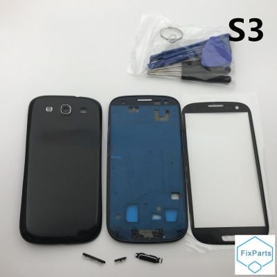 สำหรับ Samsung Galaxy S3 I9300 I9305 9300i I747ที่อยู่อาศัยเต็มรูปแบบฝาหลังเลนส์กระจกหน้าจอด้านหน้า + ชิ้นส่วนกรอบกลาง