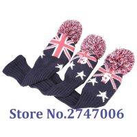 3Pcs UK Flag Knit Golf Driver Fairway Wood Head Covers Sock Pom Pom Head Covers