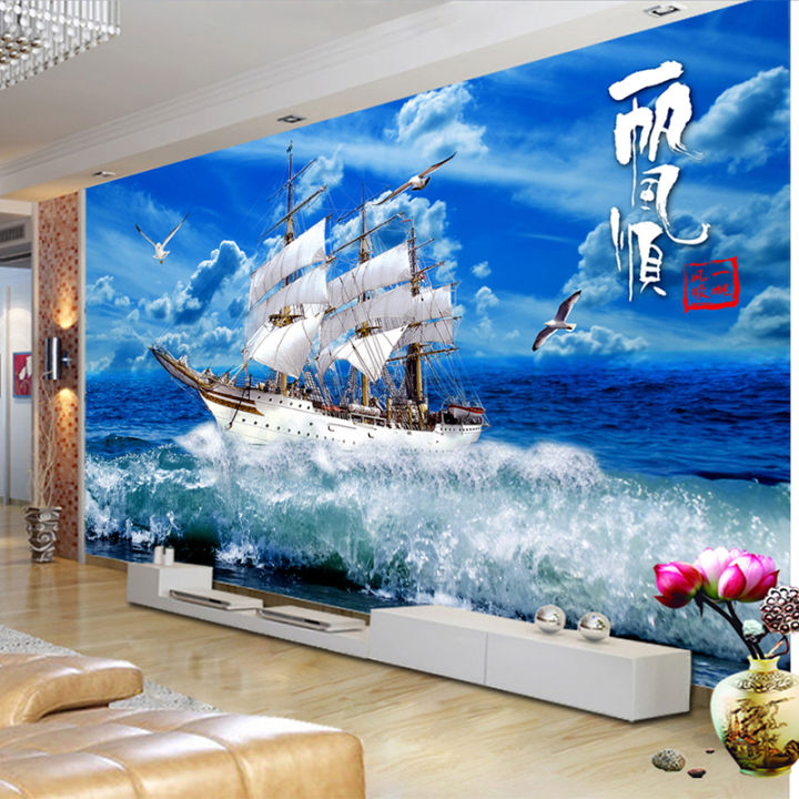 hot-custom-3d-wallpaper-blue-sky-sailing-ship-nature-landscape-3d-wall-mural-photo-wallpapers-living-room-study-murales-de-pared-3-d