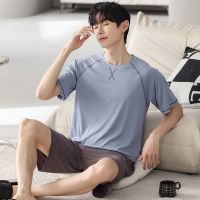 Mens Home Clothes Sleepwear Summer Viscose Short Sleeves Pajamas 2 Piece Set Casual Loungewear For Man Pullover Leisure Pijamas