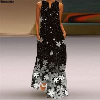 COD DSFGRDGHHHHH Women Sleeveless Long Maxi Dress Sexy V Neck A Line Loose Evening Party Club Dress Elegant 2022 Printed Summer Boho Beach Dress