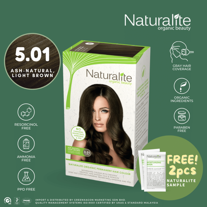 Naturalite Organic Beauty Permanent Hair Colours Hair Dye (  ASH-NATURAL,  LIGHT BROWN ) GREY HAIR COVERAGE | Lazada