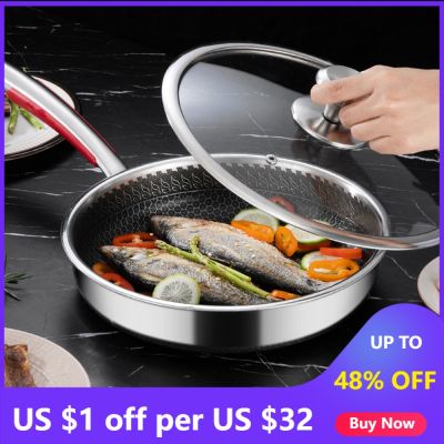 22/28/30CM Frying Pan Food Grade 316 Stainless Steel Non Stick Pan Honeycomb Pot Bottom Induction Cooker Gas Stove General Wok