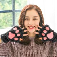 Cute Cat Paw Fluffy Fingerless Mittens Gloves Warm Soft Plush Women Winter Wear Christmas Gifts Short Half Finger Winter Gloves