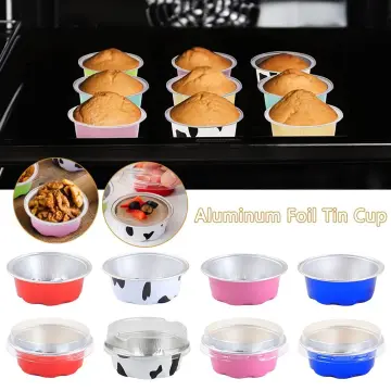 50pcs Foil Cupcake Liners with Lids Heat Resistant 5.5oz Aluminum Cake Cups  Portable Foil Baking Cups Round Aluminum Muffin Liners Cupcake Holders