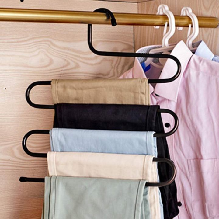 3pcs-5-layer-s-type-multifunction-metal-non-slip-trousers-pants-skirts-jeans-scarf-rack-hanger-organizer-for-cabinet-closet-wardrobe-black