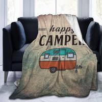 Vintage Wooden Door Happy Camper Microfiber Fuzzy Travel Blanket Throw Smooth Soft Blanket Adult Women Boy Girl Kids Toddler