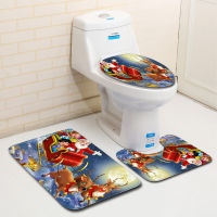 Christmas Toilet seat Cover 3Pcs Set Bath Mat Non-Slip Bathroom Rugs Water Absorption Doormats Home Decoration Car